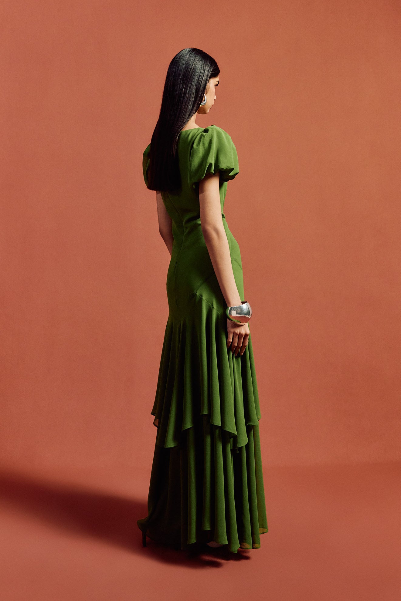 ANETTA MAXI DRESS IN FOREST GREEN CHIFFON - De La Vali