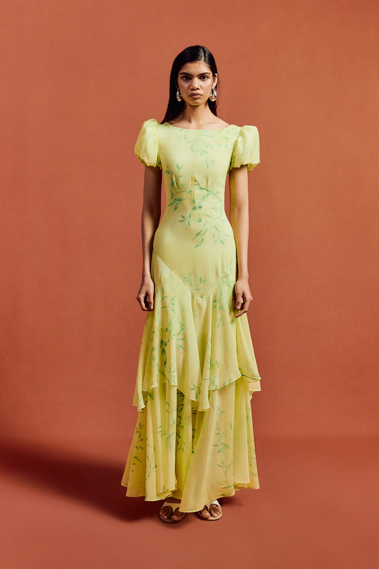 ANETTA MIDI DRESS IN PRIMAVERA - YELLOW CHIFFON - De La Vali