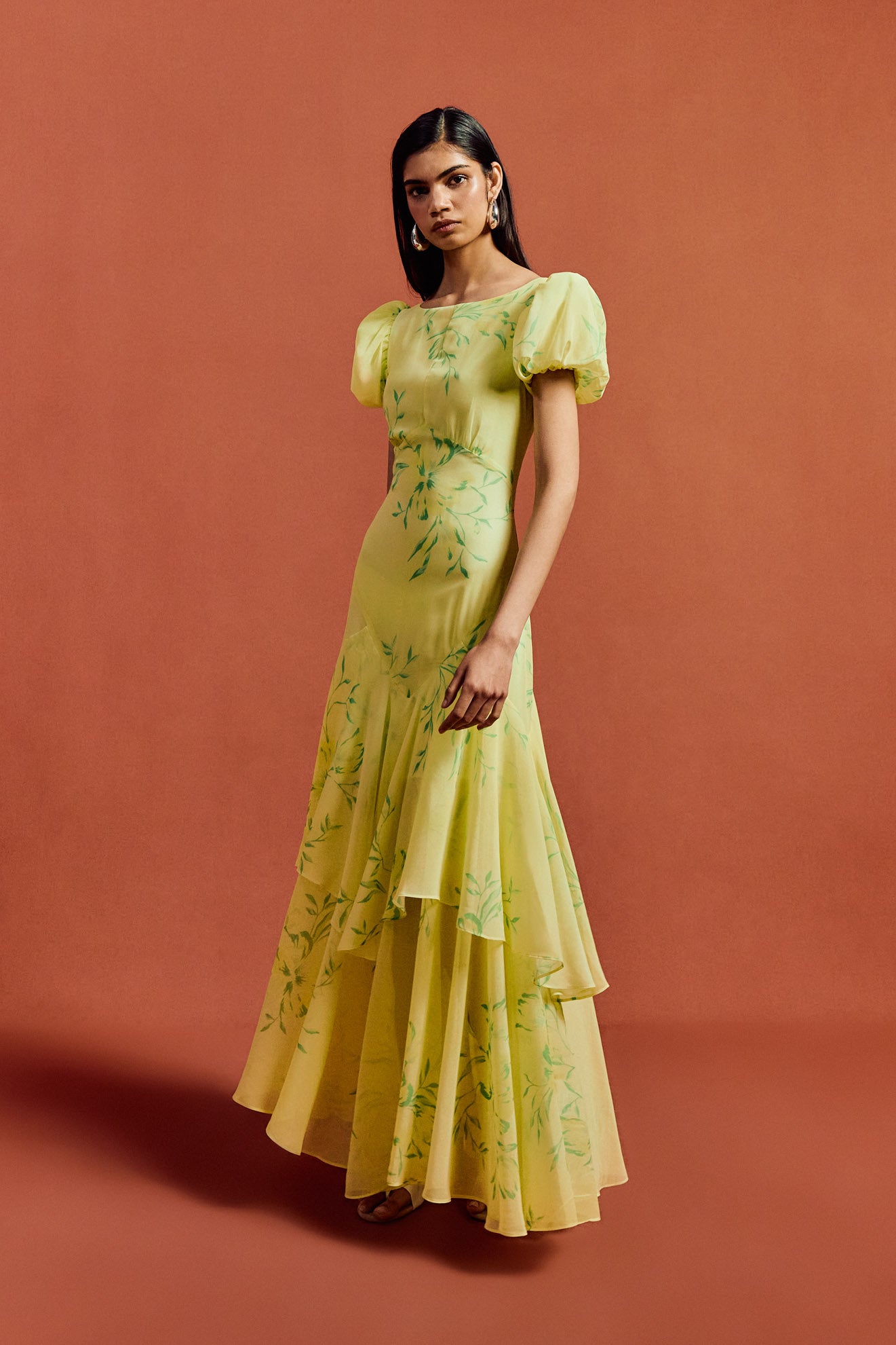 ANETTA MIDI DRESS IN PRIMAVERA - YELLOW CHIFFON - De La Vali