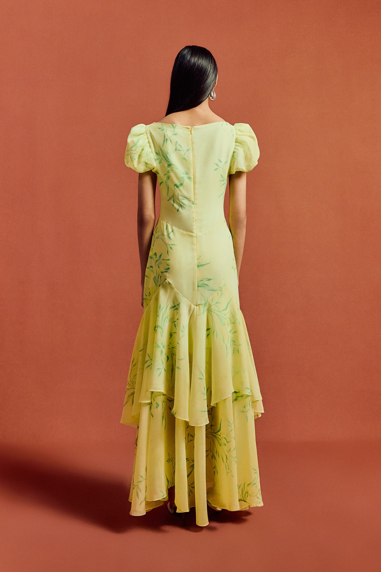 ANETTA MIDI DRESS IN PRIMAVERA - YELLOW CHIFFON - De La Vali