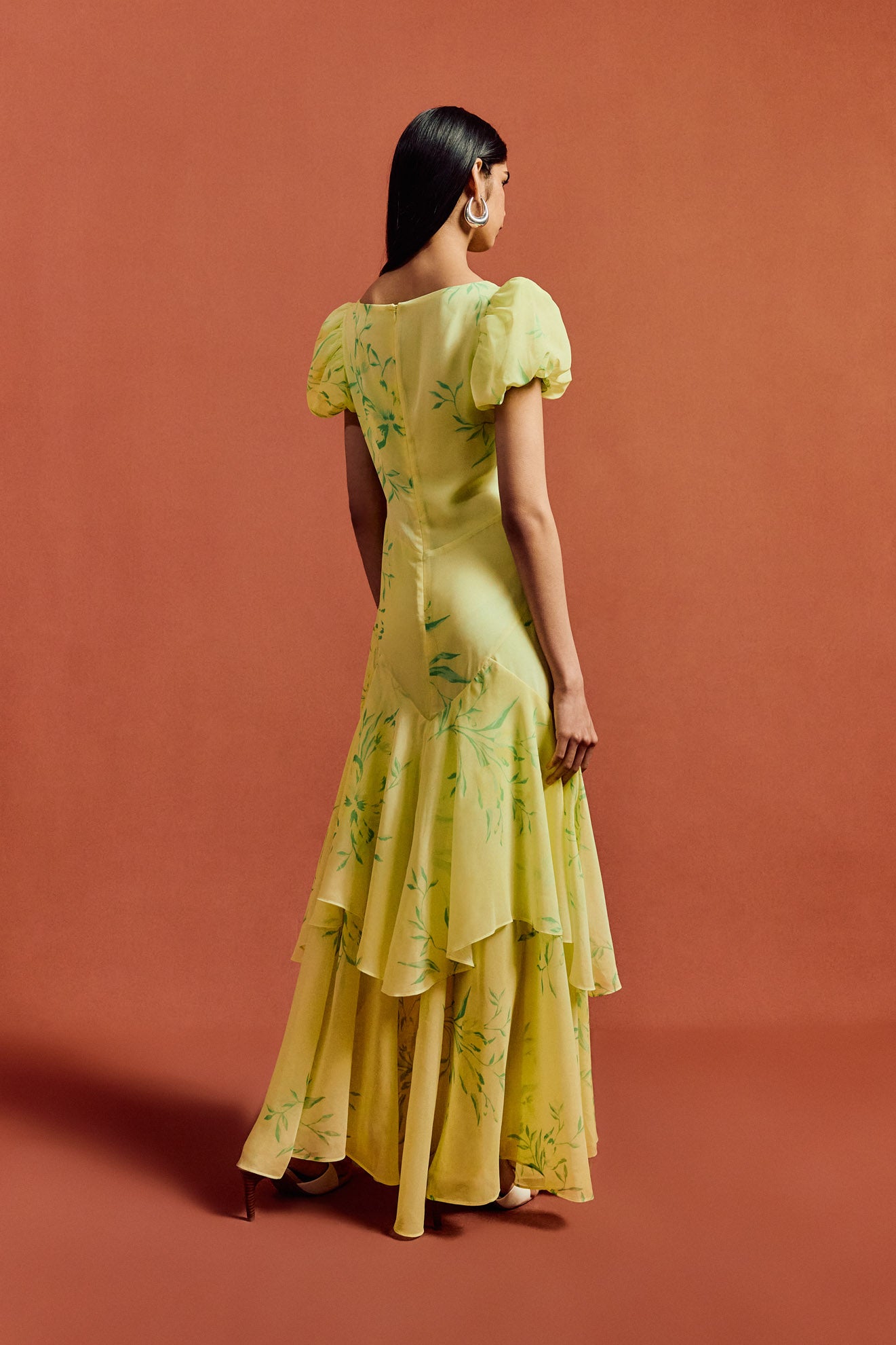 ANETTA MIDI DRESS IN PRIMAVERA - YELLOW CHIFFON - De La Vali