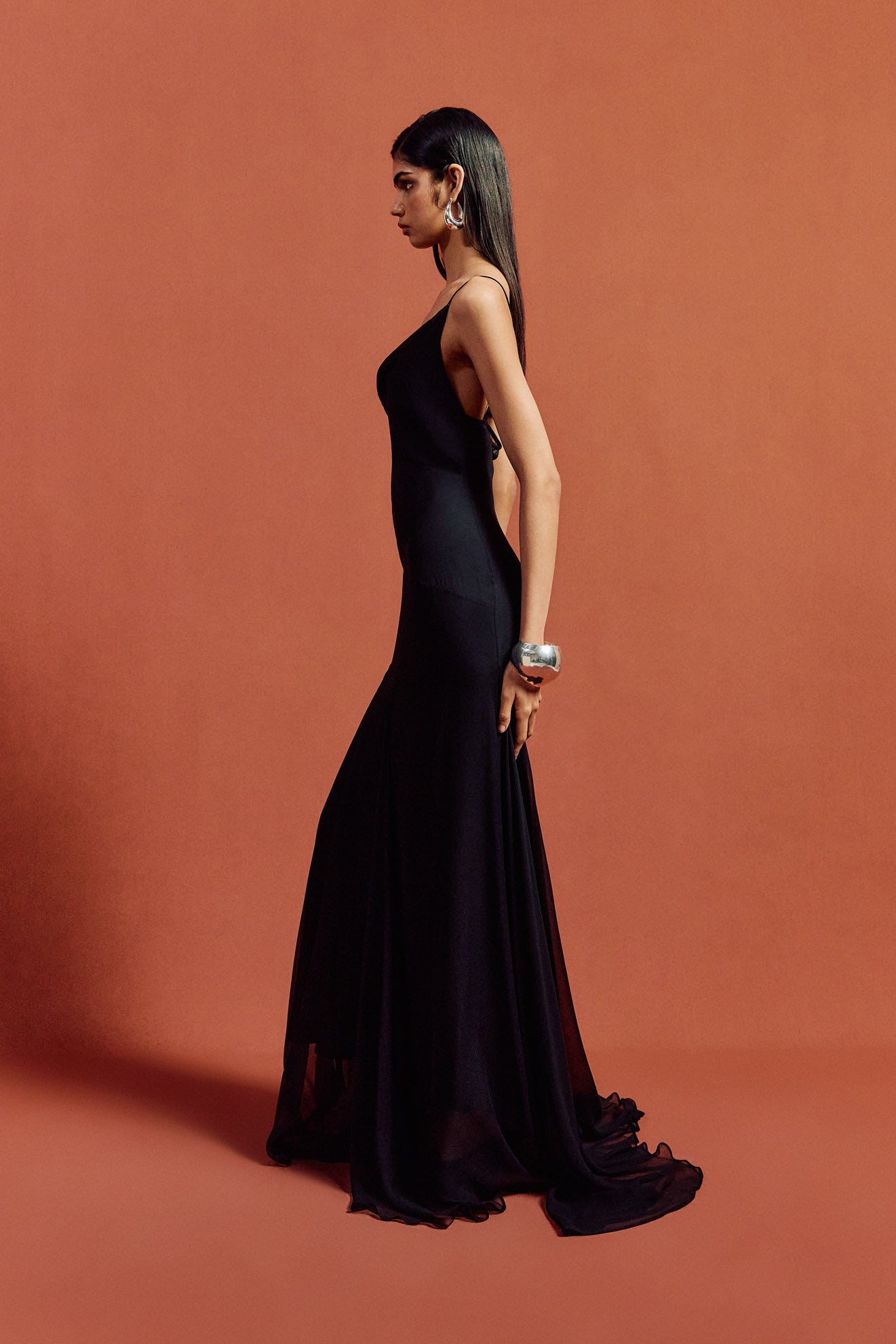 ATTICA MAXI DRESS IN BLACK SILK CHIFFON - De La Vali