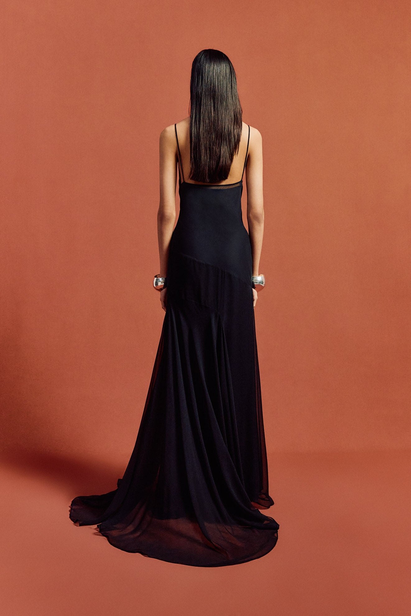 ATTICA MAXI DRESS IN BLACK SILK CHIFFON - De La Vali