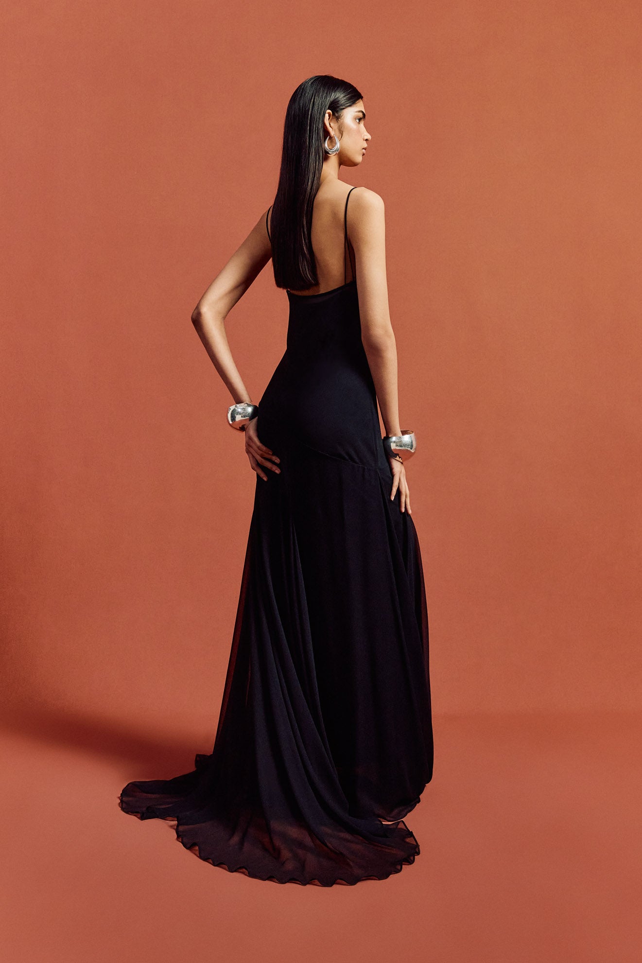 ATTICA MAXI DRESS IN BLACK SILK CHIFFON - De La Vali