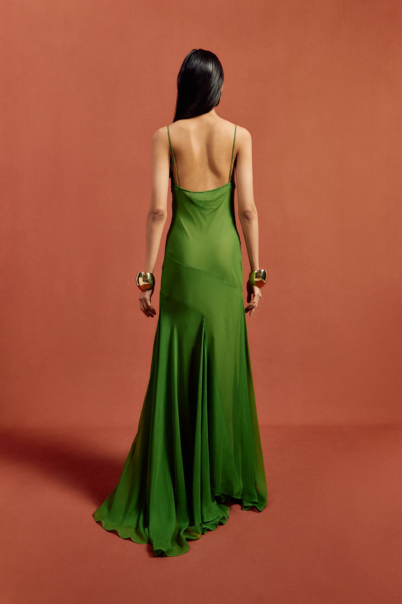 ATTICA MAXI DRESS IN FOREST GREEN SILK CHIFFON - De La Vali