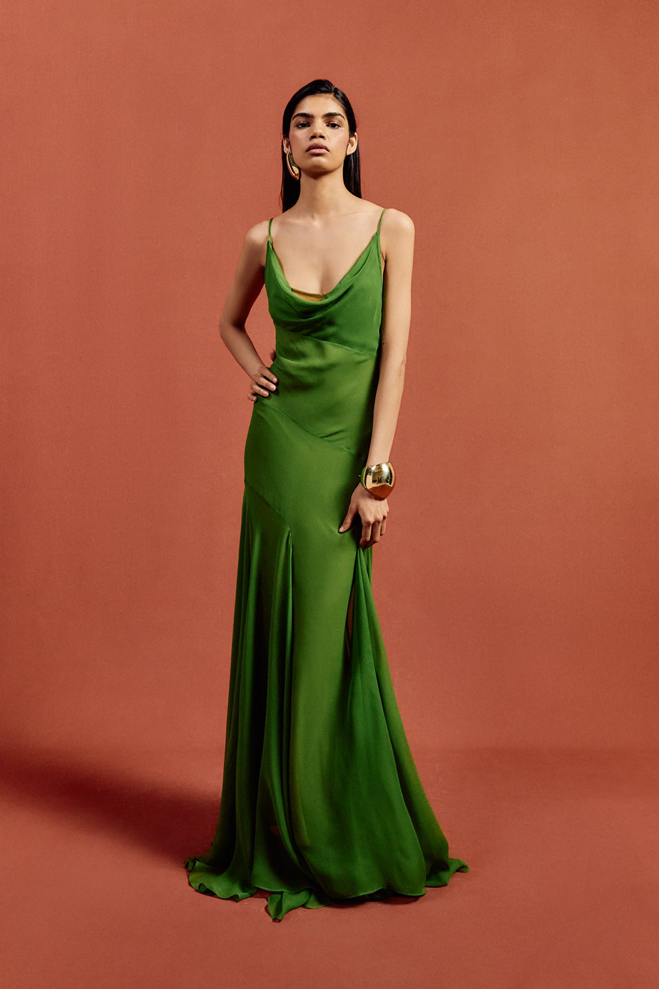 ATTICA MAXI DRESS IN FOREST GREEN SILK CHIFFON - De La Vali