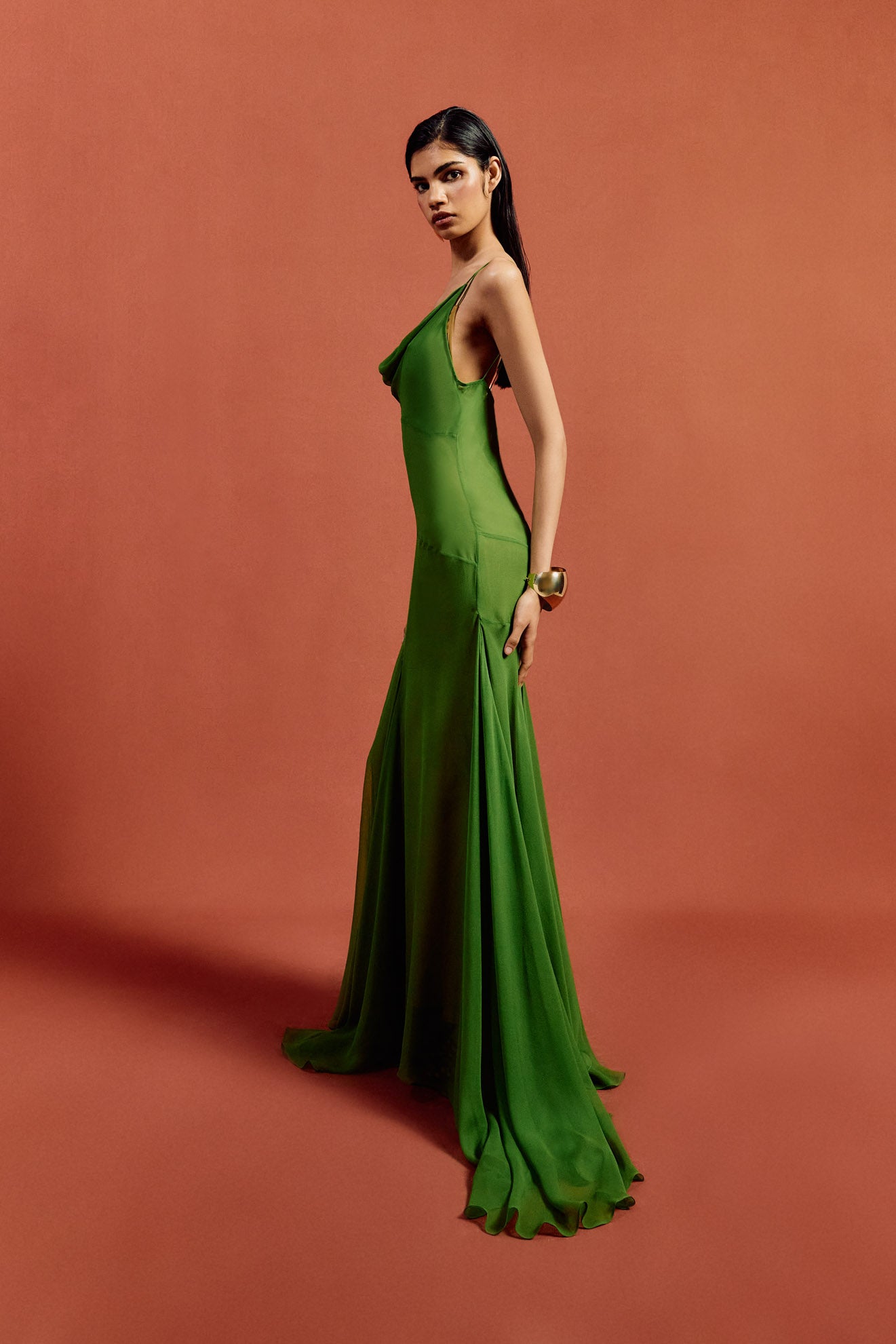 ATTICA MAXI DRESS IN FOREST GREEN SILK CHIFFON - De La Vali