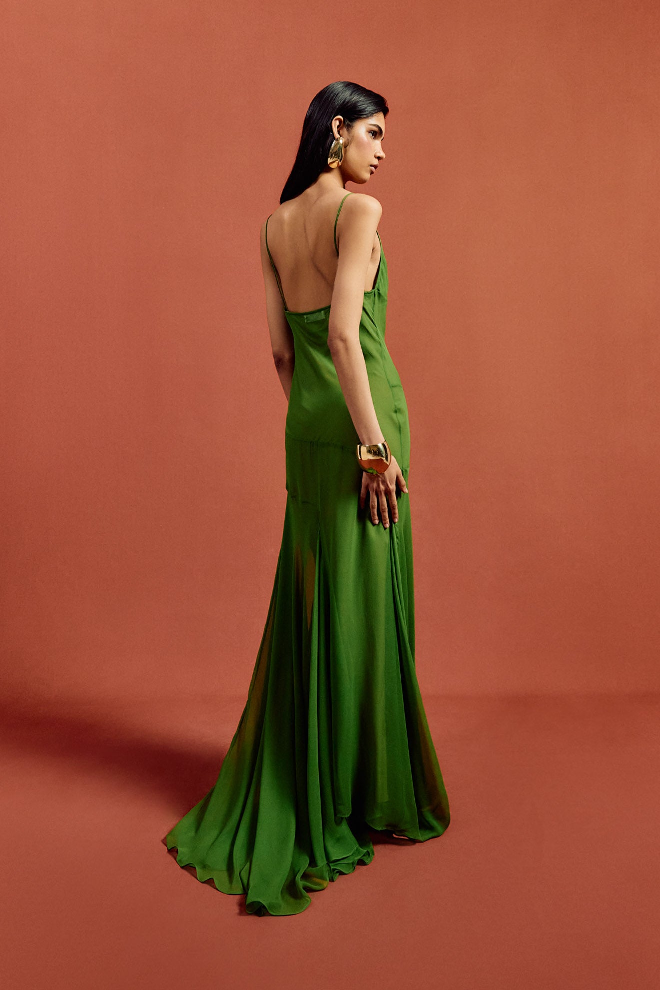 ATTICA MAXI DRESS IN FOREST GREEN SILK CHIFFON - De La Vali