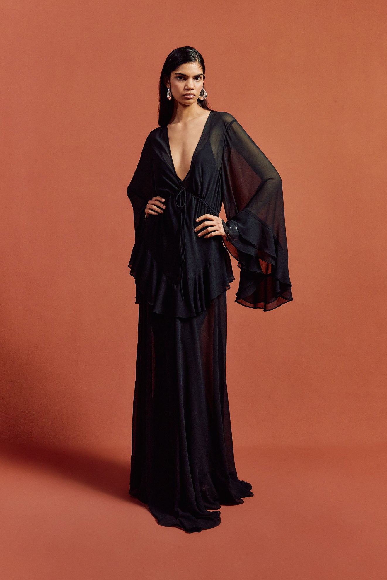 CALYPSO MAXI DRESS IN BLACK CHIFFON - De La Vali