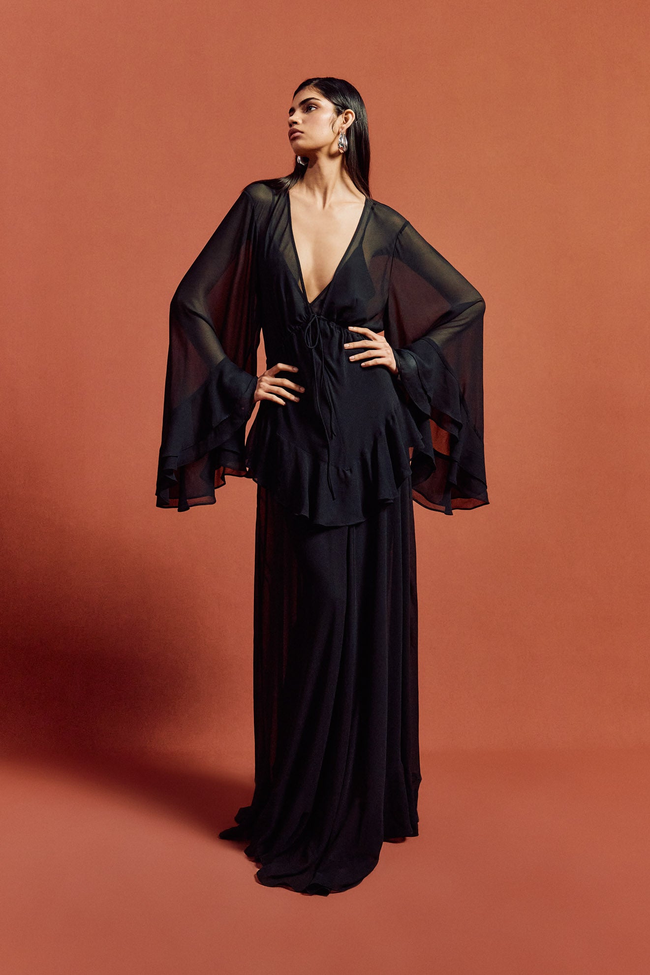 CALYPSO MAXI DRESS IN BLACK CHIFFON - De La Vali