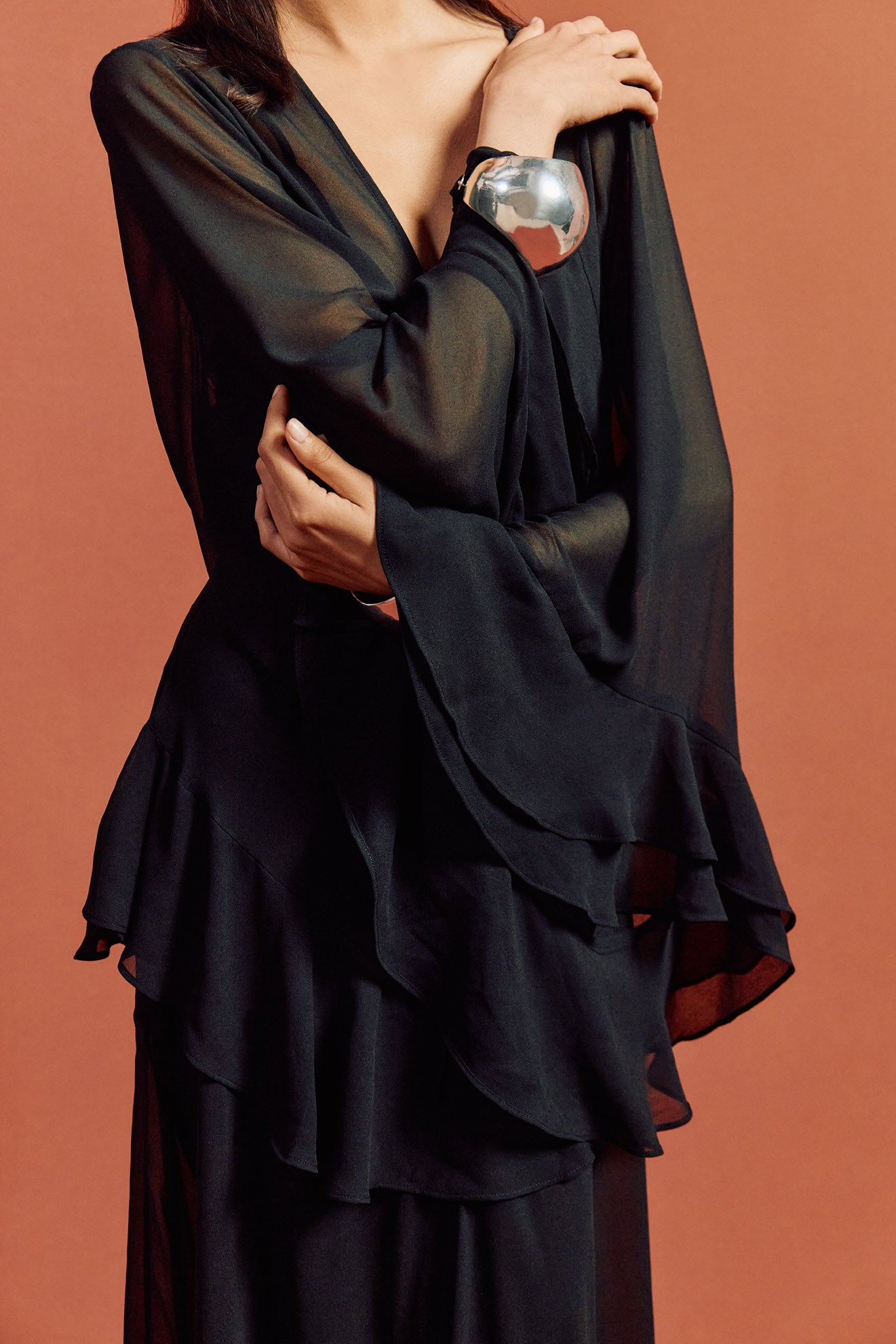 CALYPSO MAXI DRESS IN BLACK CHIFFON - De La Vali