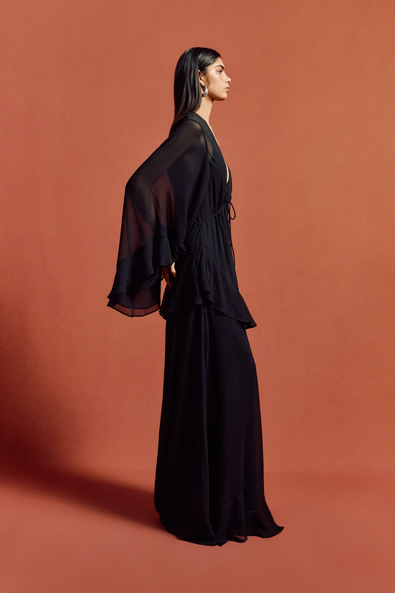 CALYPSO MAXI DRESS IN BLACK CHIFFON - De La Vali