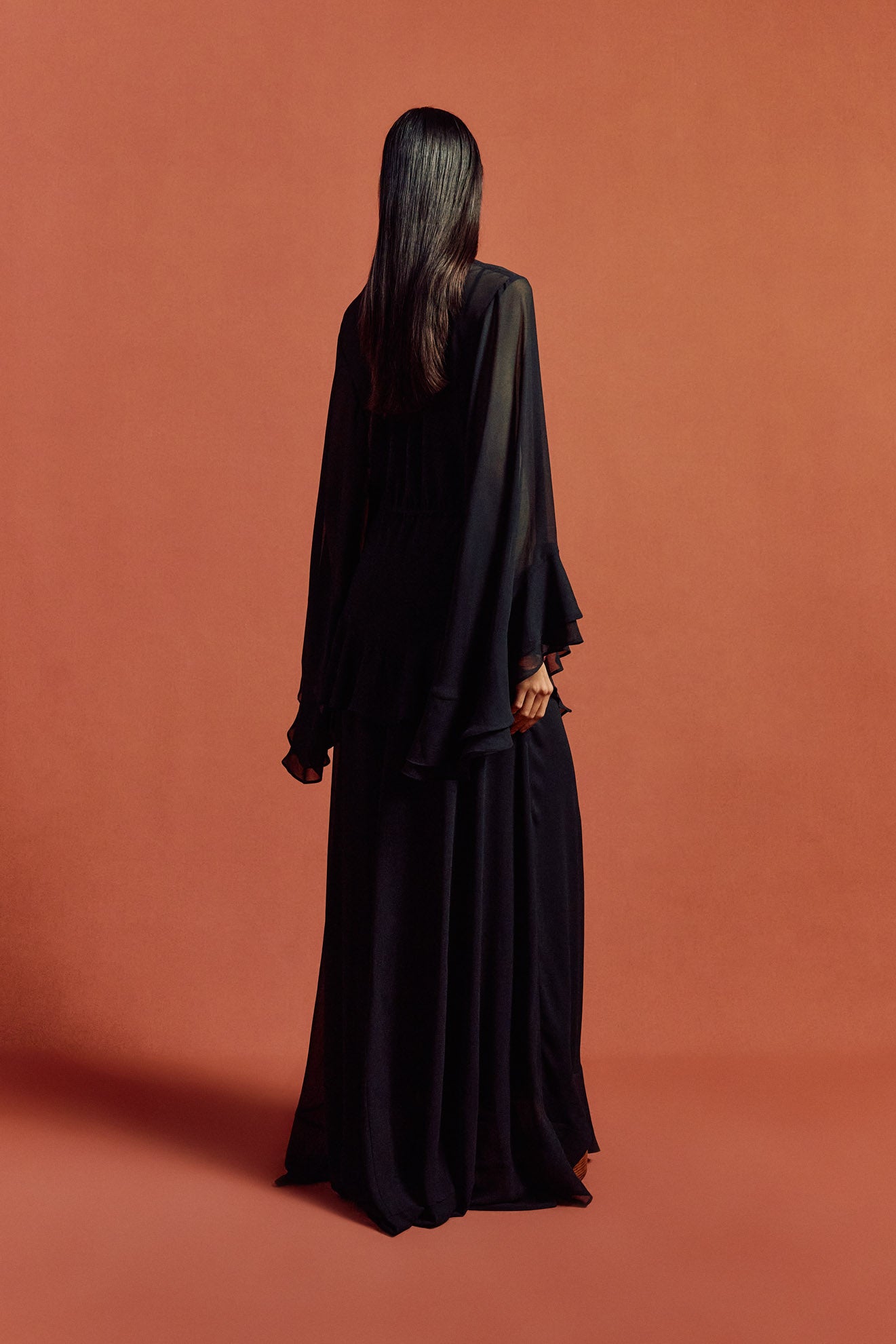 CALYPSO MAXI DRESS IN BLACK CHIFFON - De La Vali