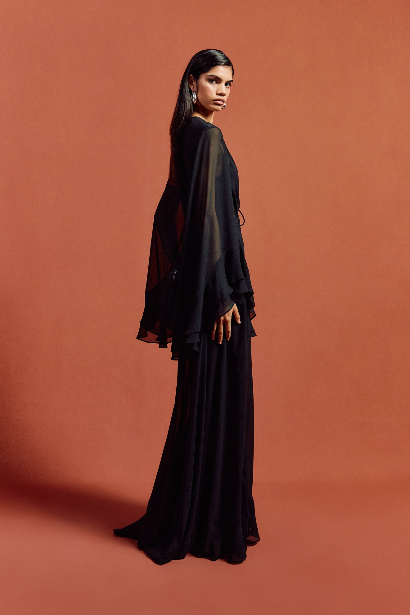 CALYPSO MAXI DRESS IN BLACK CHIFFON - De La Vali