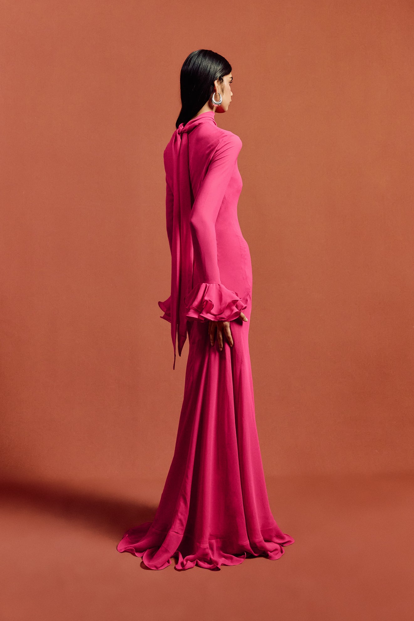 DAIRA MAXI DRESS IN HOT PINK CHIFFON - De La Vali