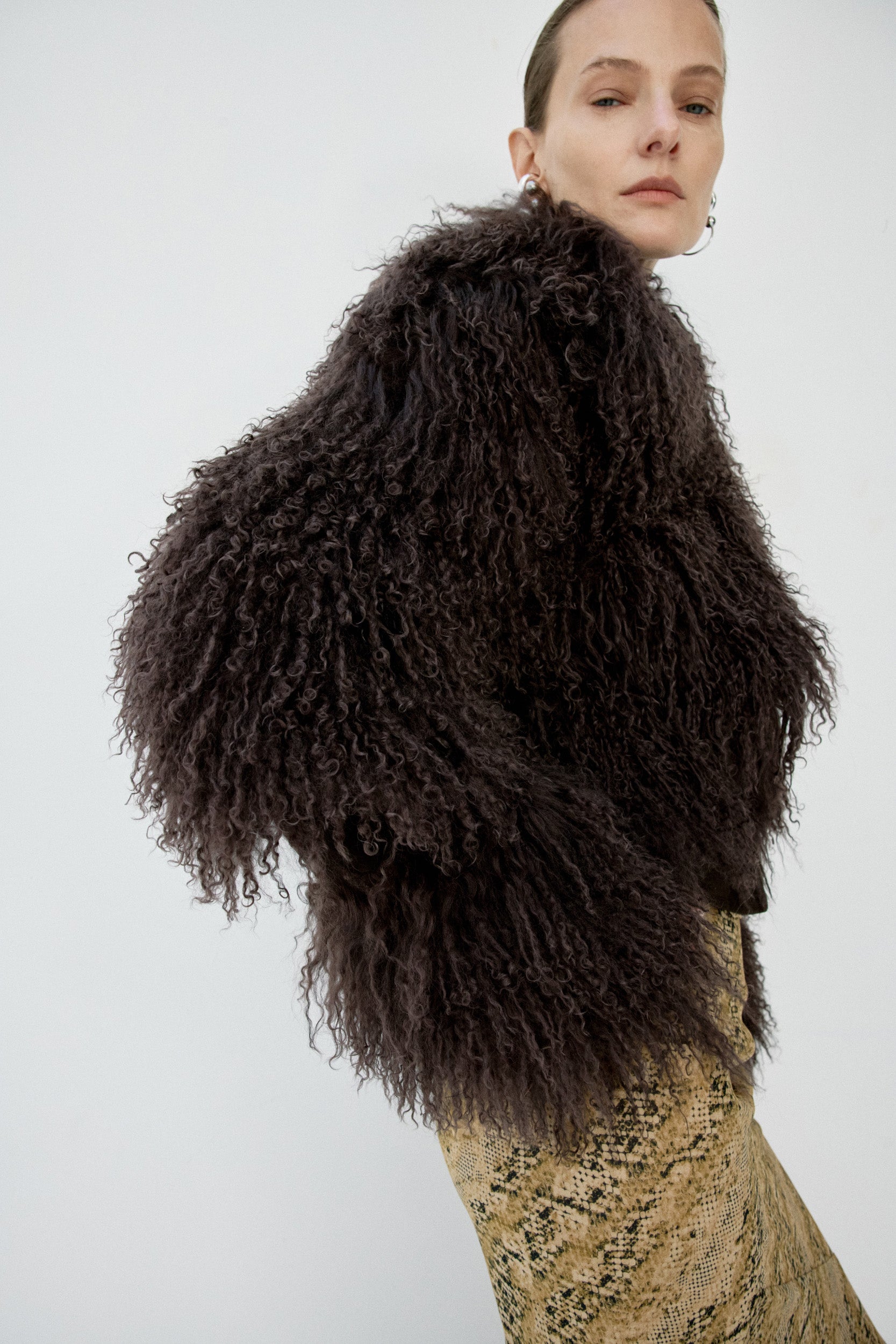 VESPERA JACKET IN CHOCOLATE BROWN MONGOLIAN FUR