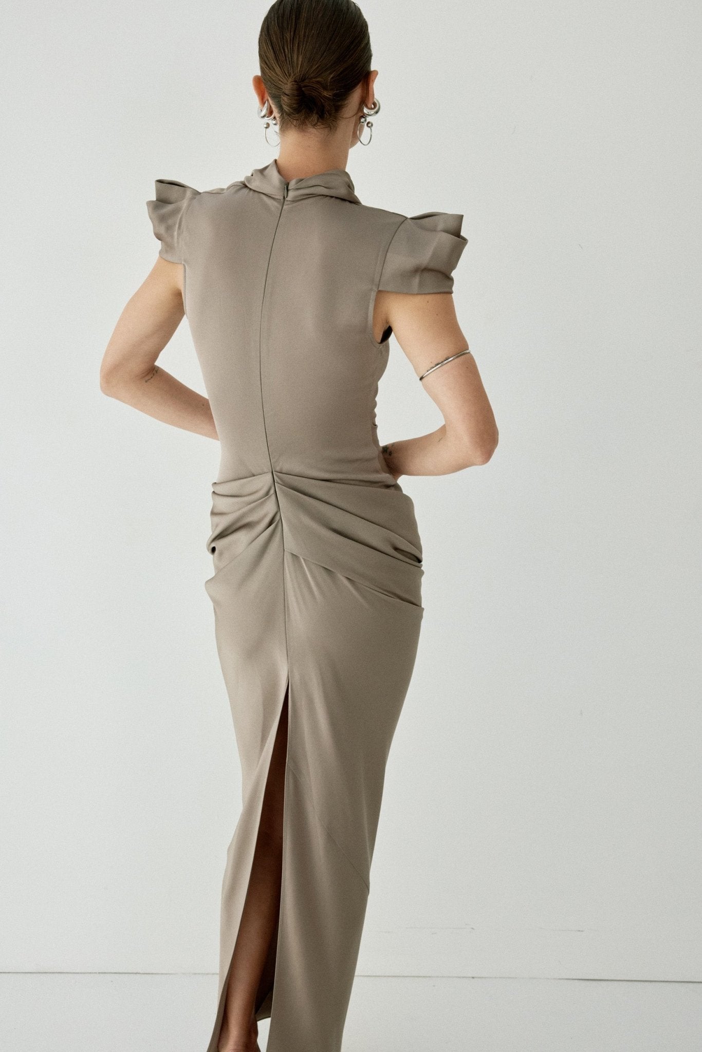 COSIMA MAXI DRESS IN TRUFFLE BROWN SATIN