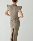 COSIMA MAXI DRESS IN TRUFFLE BROWN SATIN