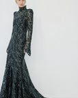 VOTIVA MAXI DRESS IN BLACK METALLIC LACE - De La Vali
