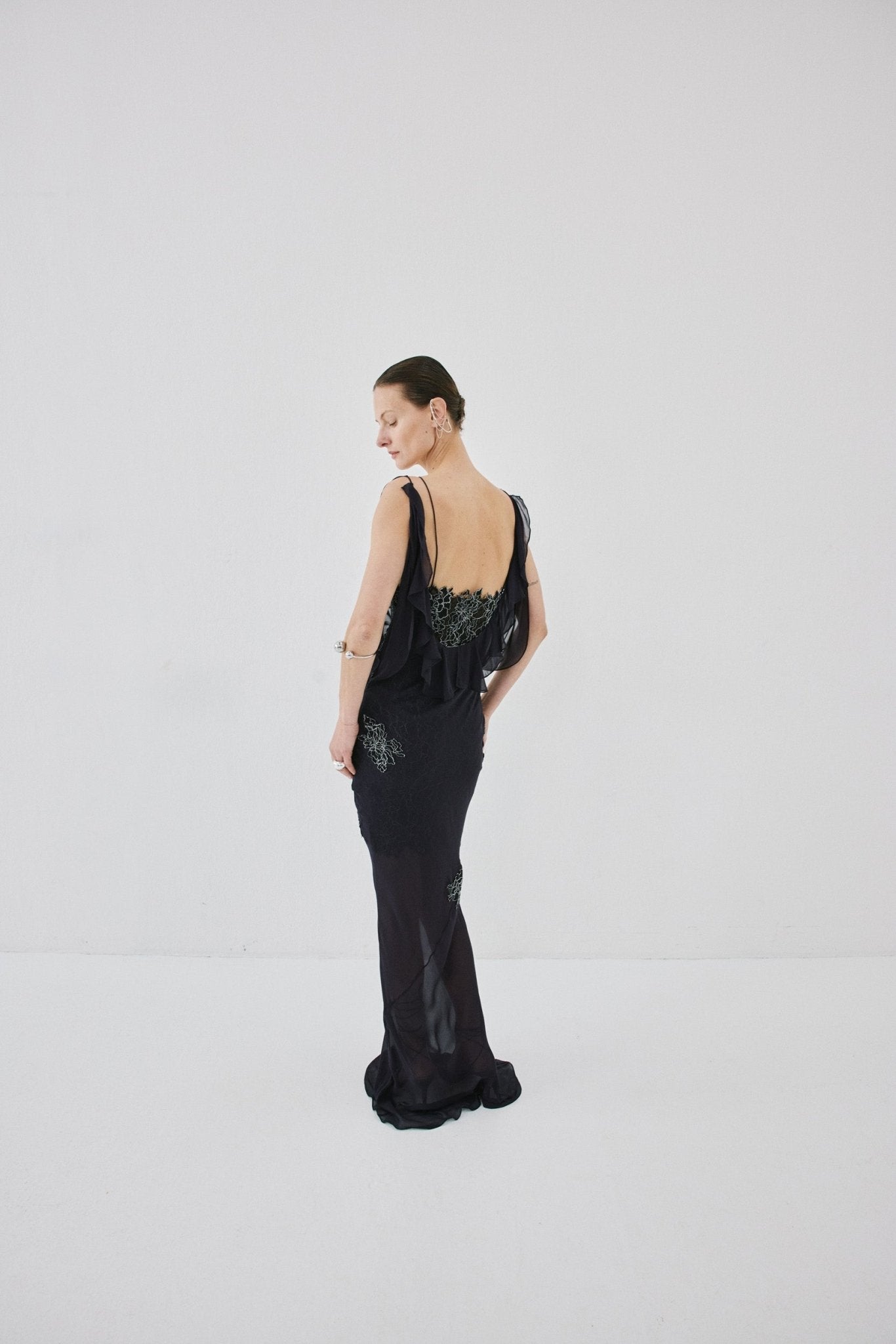 EMERALD MAXI DRESS IN MIDNIGHT AND BLACK LACE