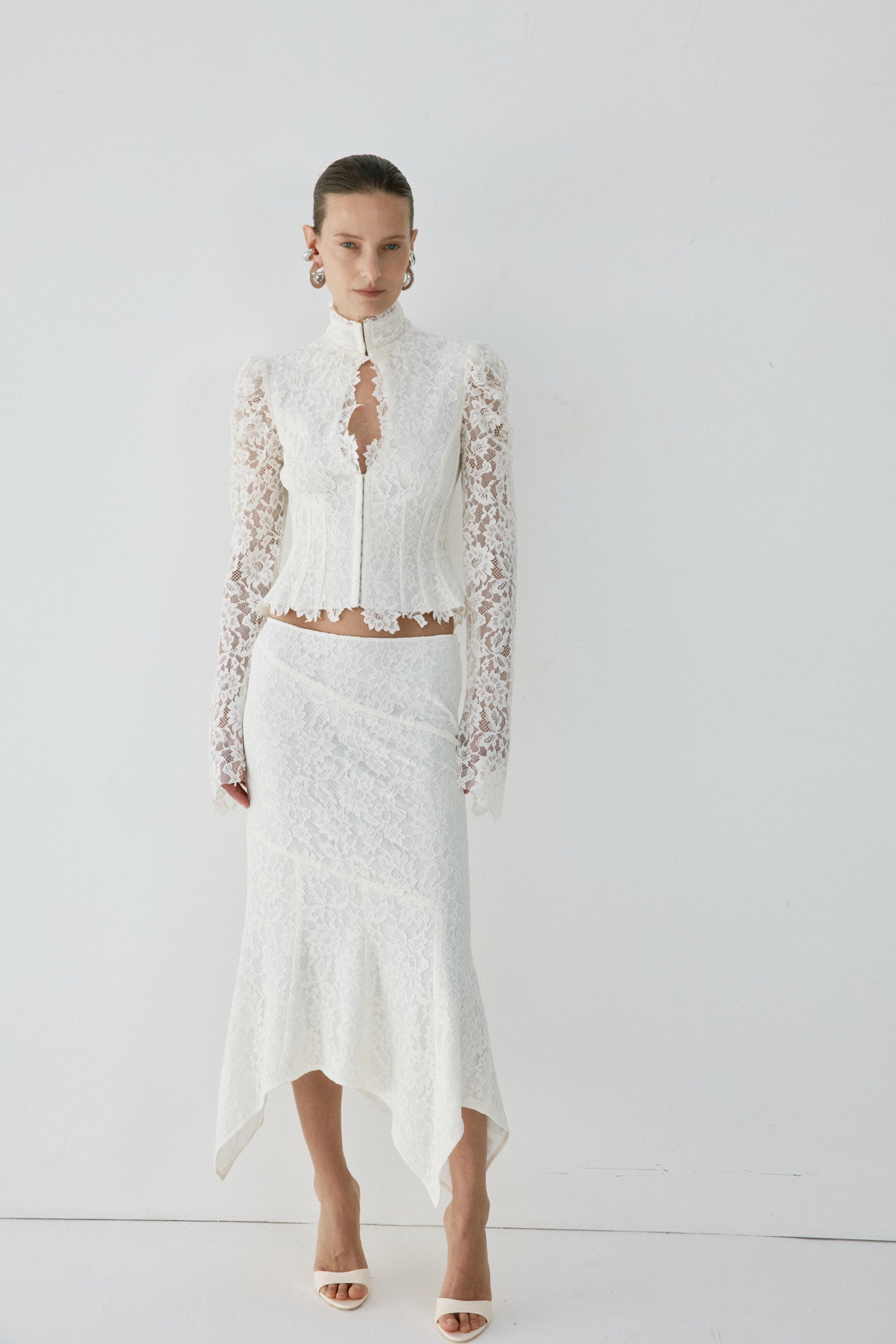 FAELA MIDI SKIRT IN IVORY LACE