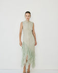 MORWEN MIDI DRESS IN STONE BEIGE & SAGE GREEN FINE LACE
