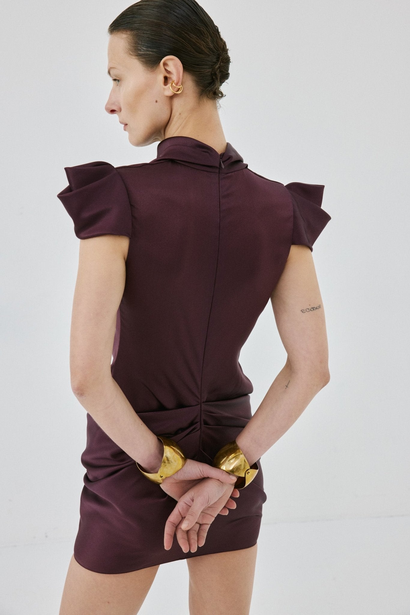COSIMA MINI DRESS IN PLUM SATIN