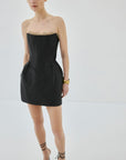 NOCTURNE MINI DRESS IN BLACK AND TRUFFLE BROWN TWILL