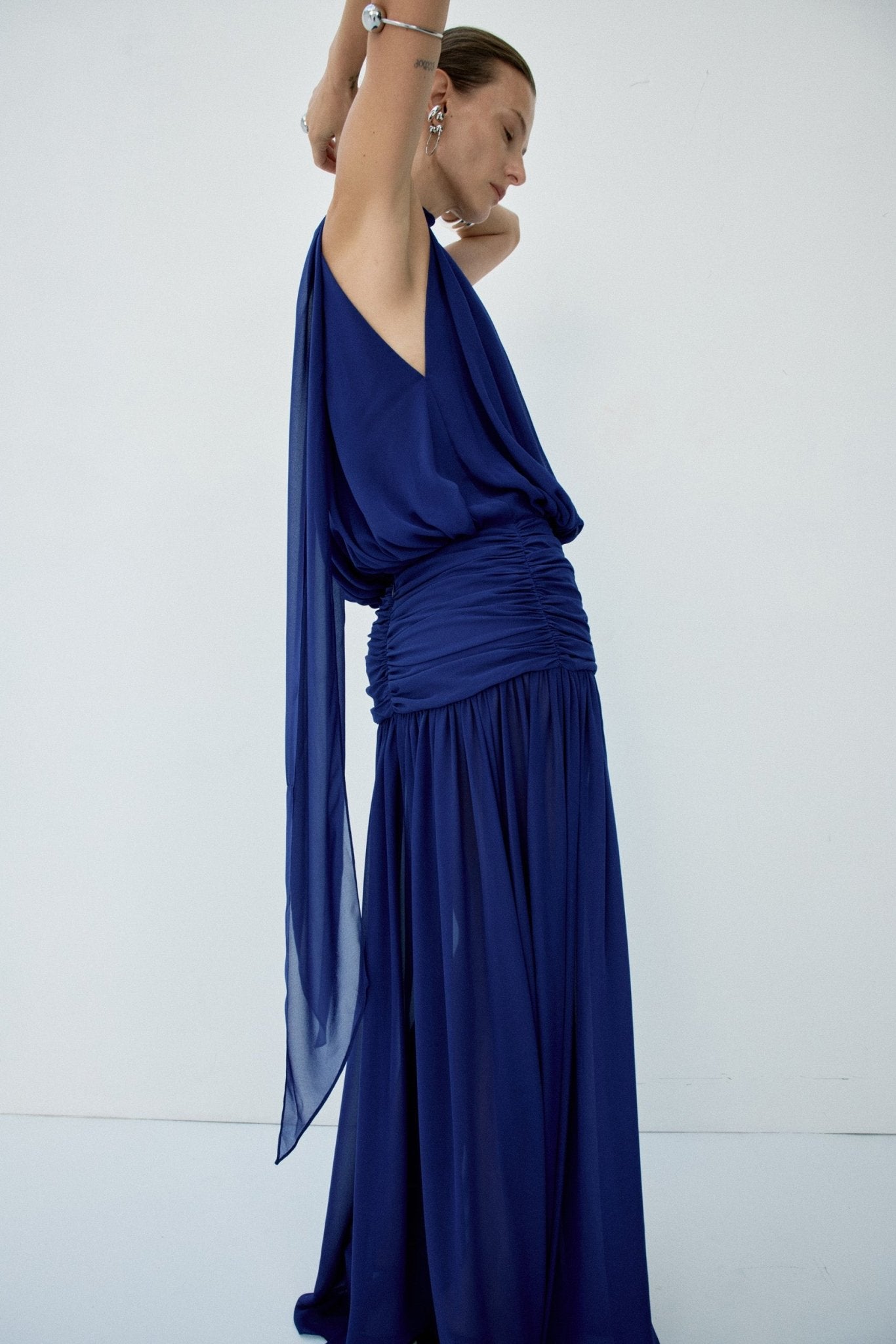 CRUZ MAXI DRESS IN DEEP BLUE CHIFFON