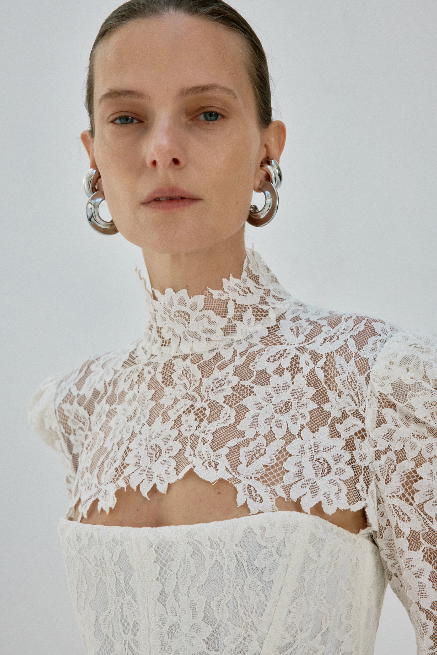 VIRESCO MINI DRESS IN IVORY LACE