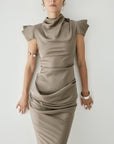 COSIMA MAXI DRESS IN TRUFFLE BROWN SATIN