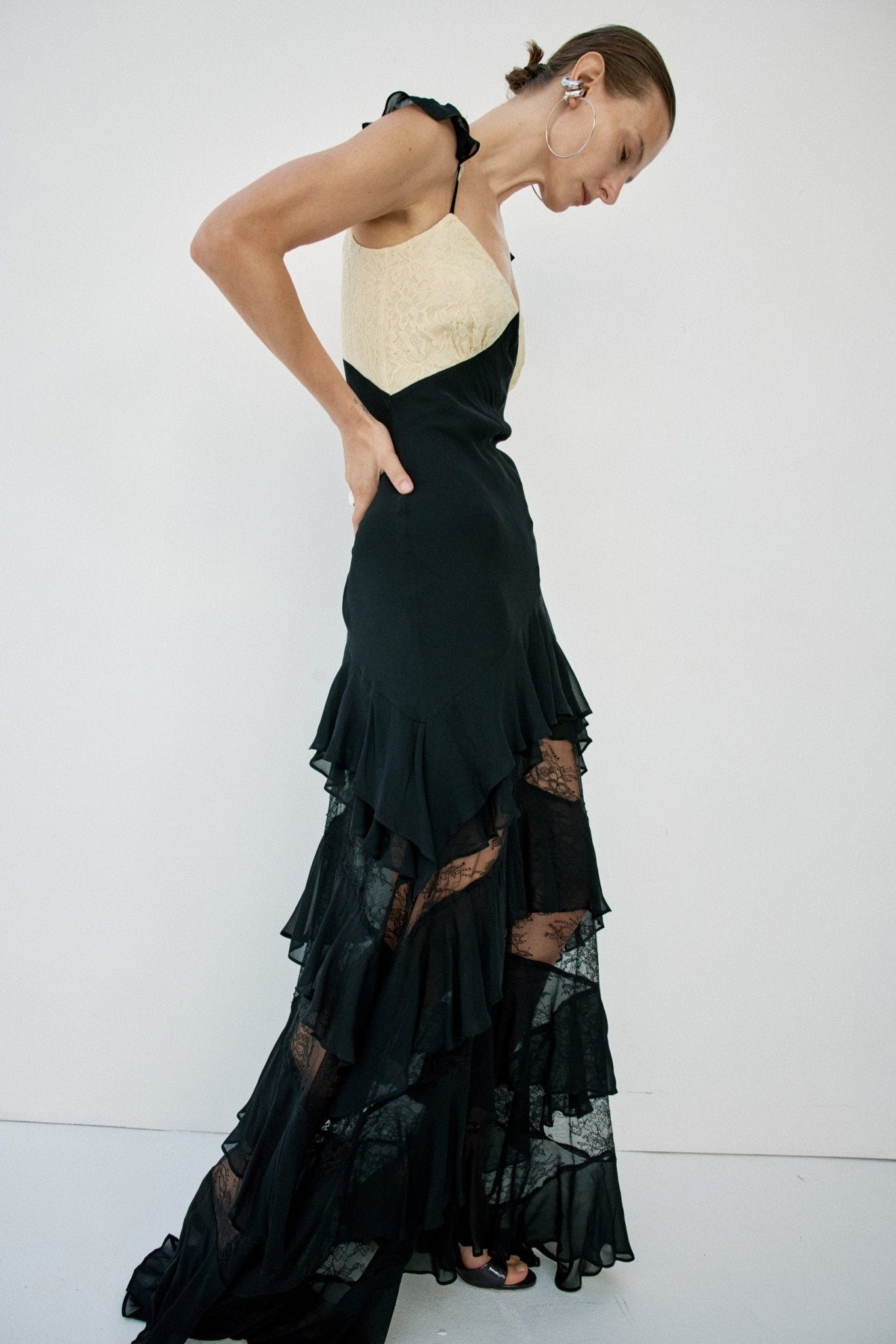 AURALITE MAXI DRESS IN BLACK AND SOFT YELLOW