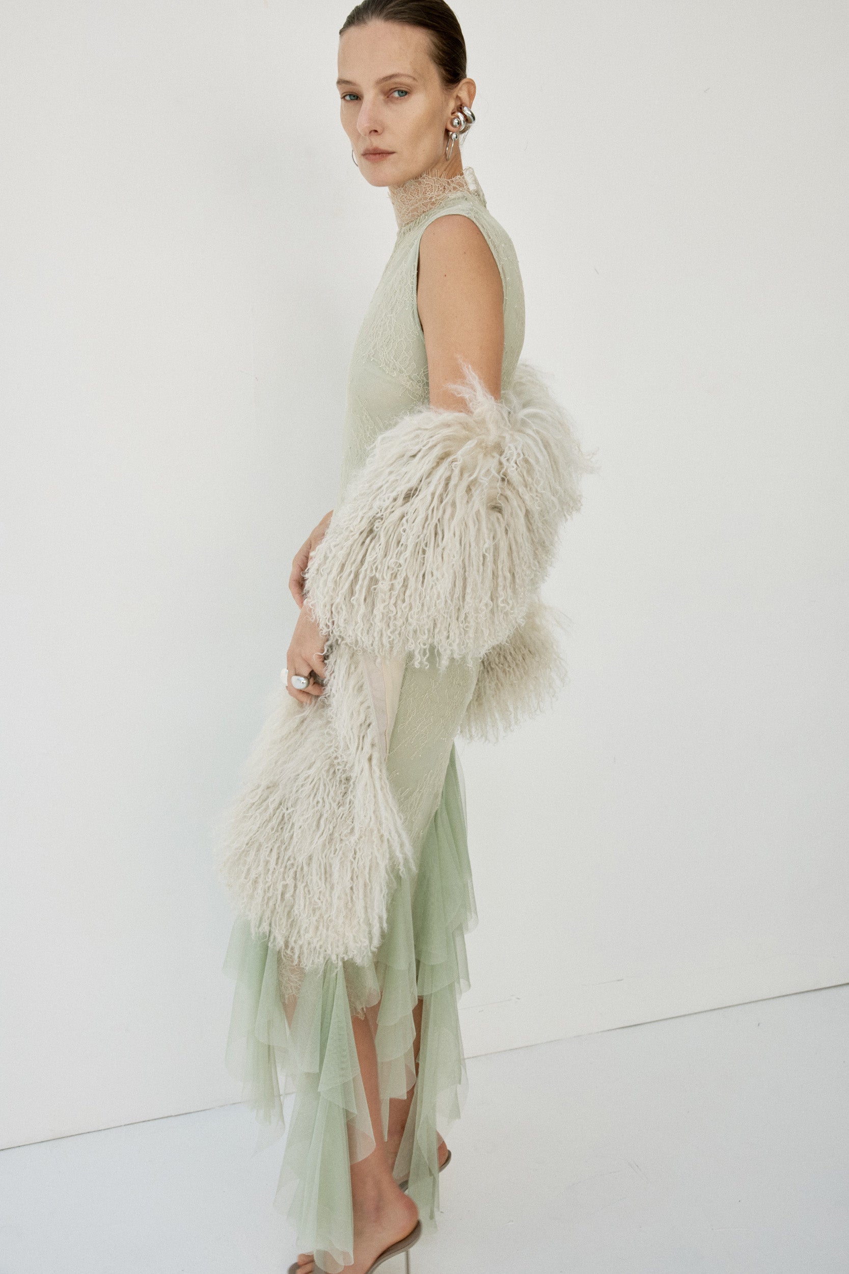 ZERAPHINE FUR SHAWL IN CREAM MONGOLIAN FUR