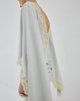 ASTRAL MINI DRESS IN STONE BEIGE AND SOFT YELLOW SATIN - De La Vali
