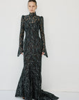 VOTIVA MAXI DRESS IN BLACK METALLIC LACE - De La Vali