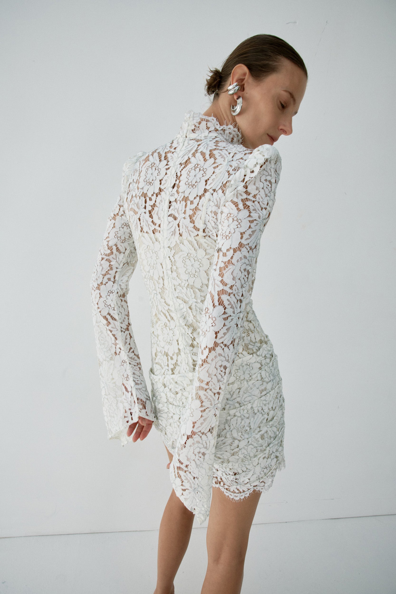 AGARTHA MINI DRESS IN IVORY METALLIC LACE