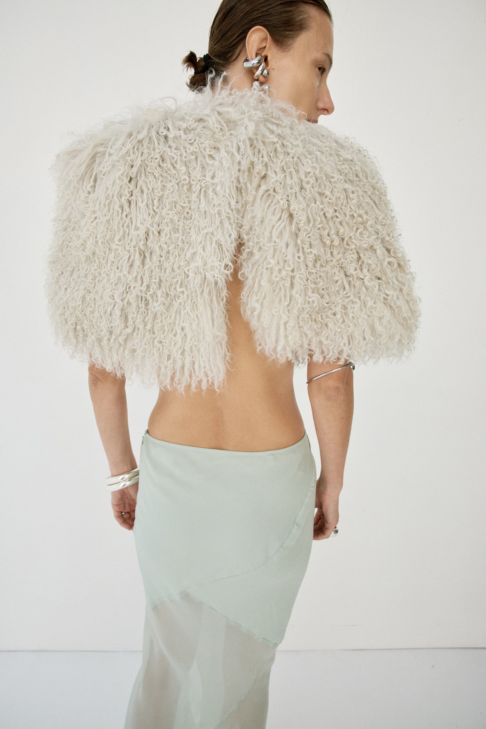 SELENE FUR CAPELET IN CREAM MONGOLIAN FUR