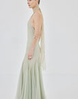 ELOWEN MAXI DRESS IN STONE BEIGE AND SAGE GREEN FINE LACE