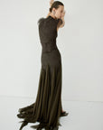 ZEPHYRA MAXI DRESS IN CHOCOLATE BROWN FINE LACE