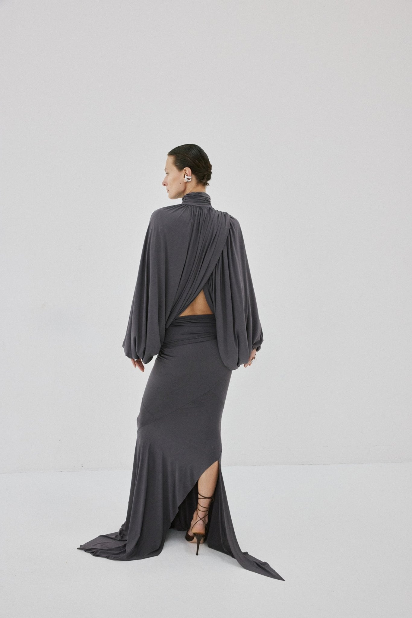 MIRALYS MAXI SKIRT IN INKY GREY SPANDEX