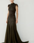 ZEPHYRA MAXI DRESS IN CHOCOLATE BROWN FINE LACE