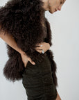 ZERAPHINE FUR SHAWL IN CHOCOLATE BROWN MONGOLIAN FUR