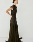 ZEPHYRA MAXI DRESS IN CHOCOLATE BROWN FINE LACE
