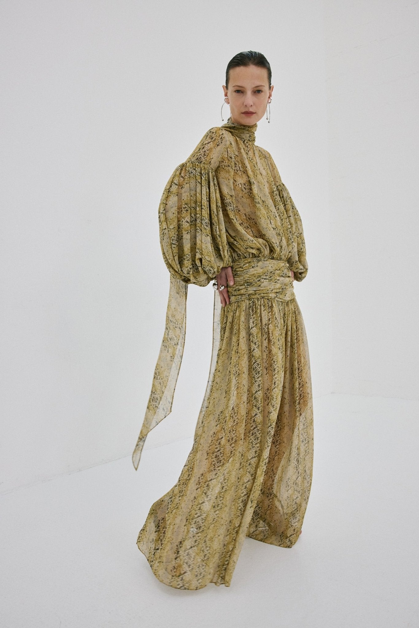 SOLANA MAXI DRESS IN SERPIENTE YELLOW CHIFFON