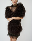 ZERAPHINE FUR SHAWL IN CHOCOLATE BROWN MONGOLIAN FUR