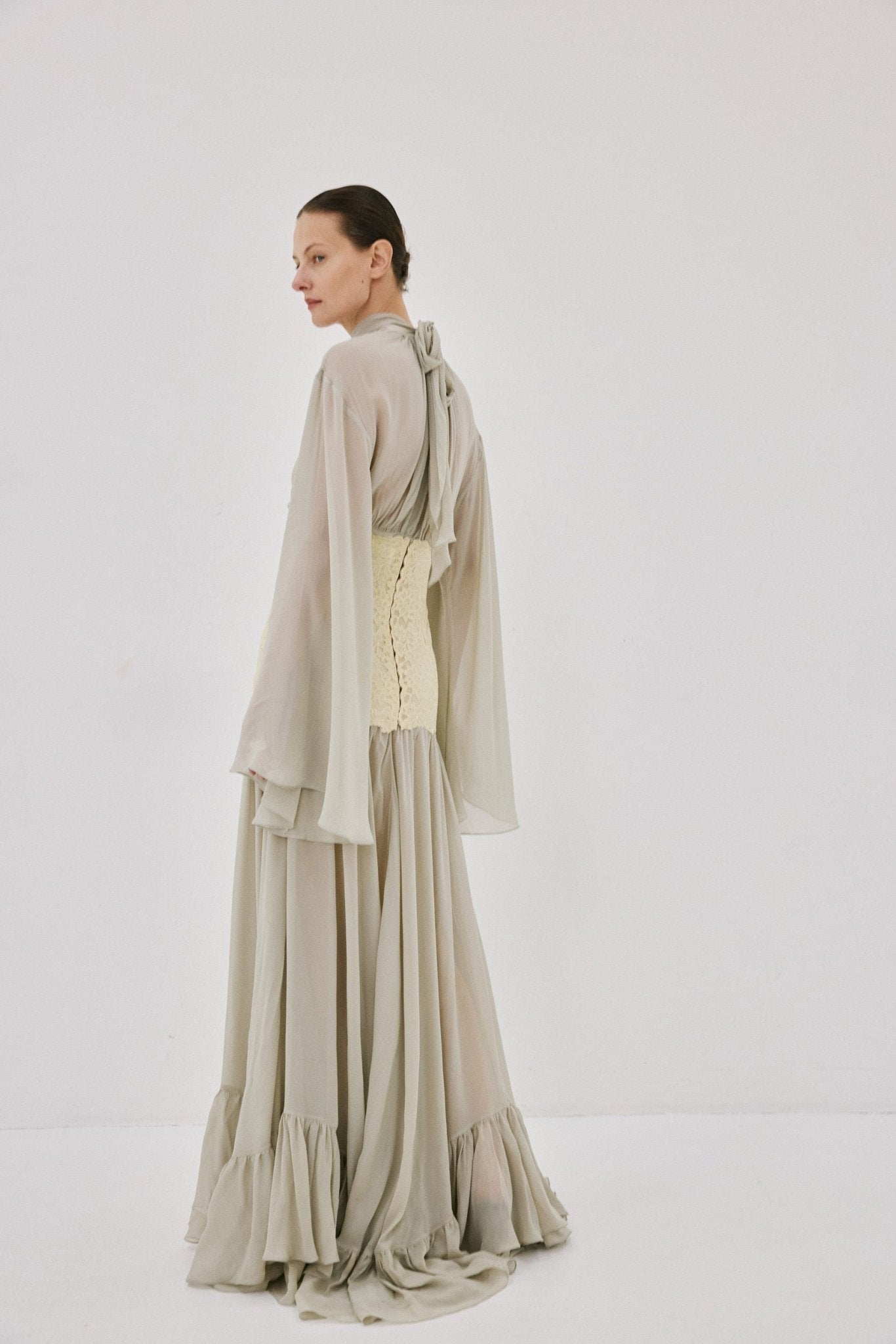 WILLOW MAXI DRESS IN STONE BEIGE AND SOFT YELLOW