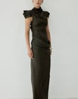 COSIMA MAXI DRESS IN CHOCOLATE BROWN SATIN