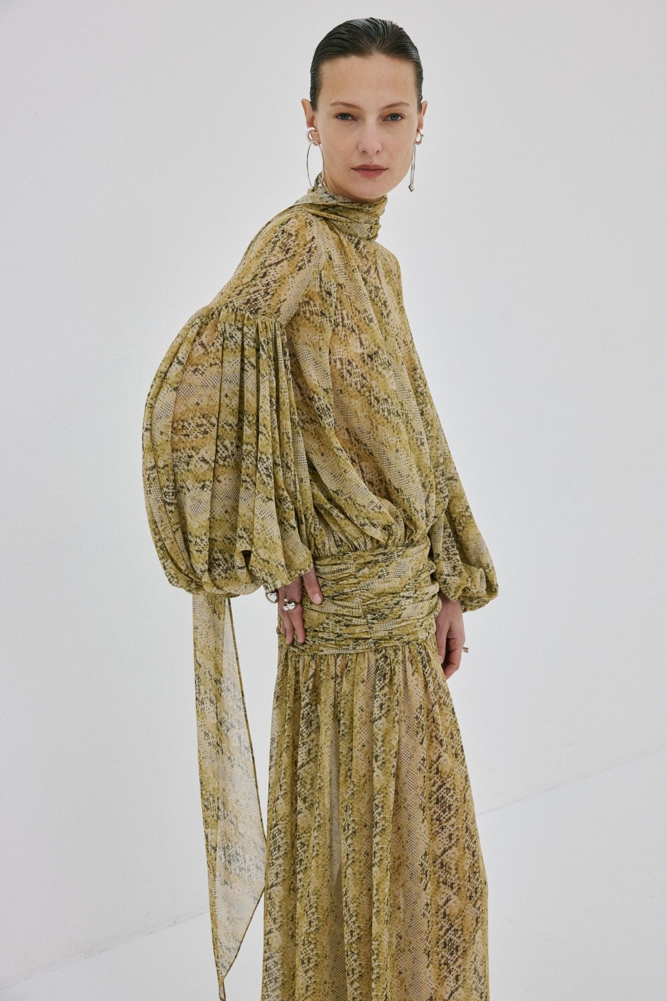 SOLANA MAXI DRESS IN SERPIENTE YELLOW CHIFFON