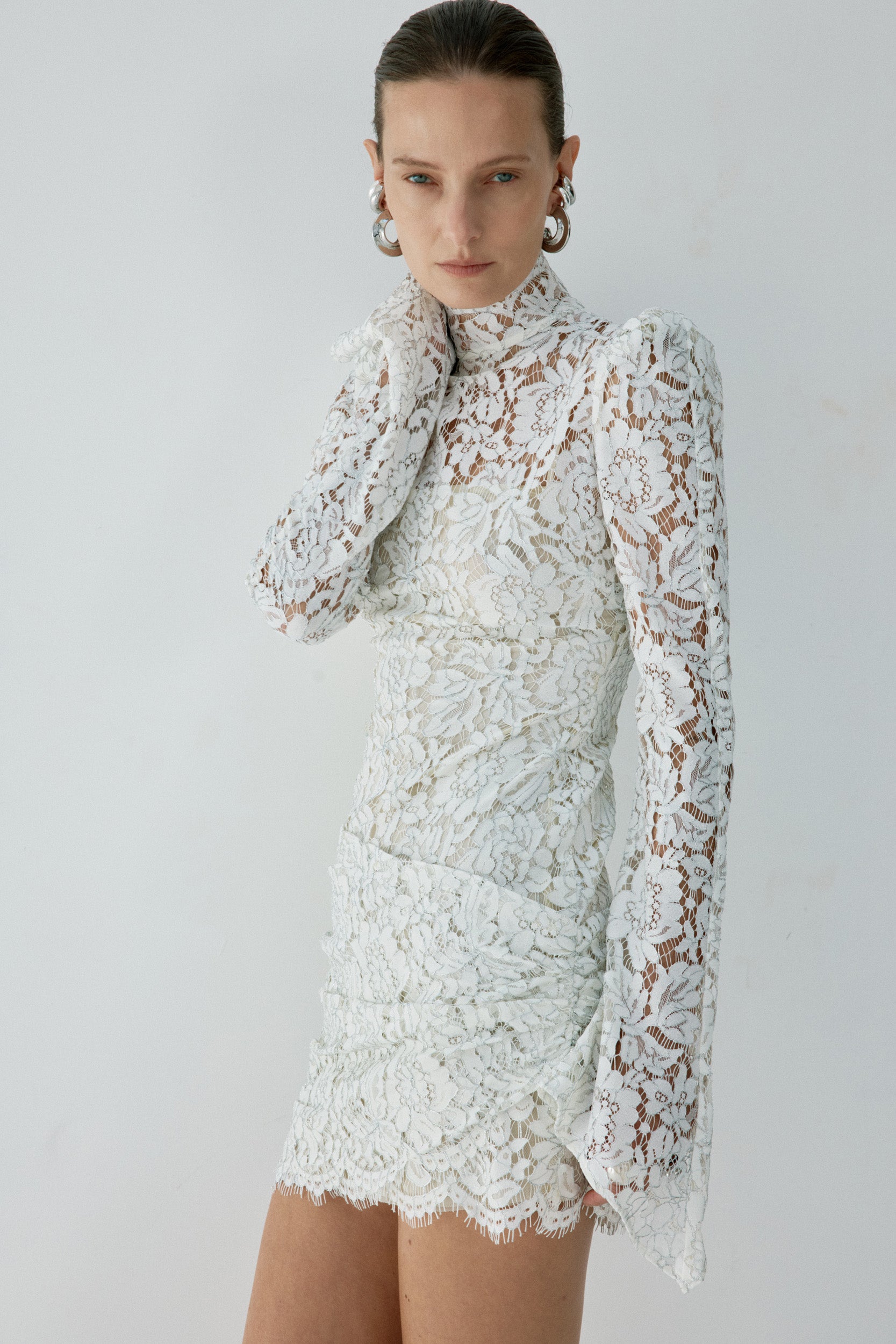 AGARTHA MINI DRESS IN IVORY METALLIC LACE