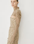 VIRESCO MINI DRESS IN TRUFFLE BROWN LACE - De La Vali